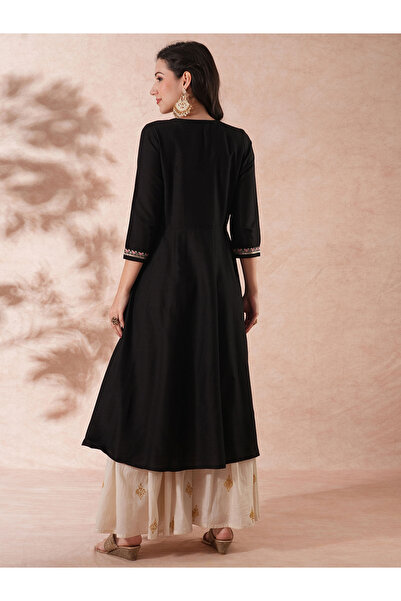 Globus By Styli Zari Embroidered Sequined Yoke Paneled Festive Anarkali Kurta