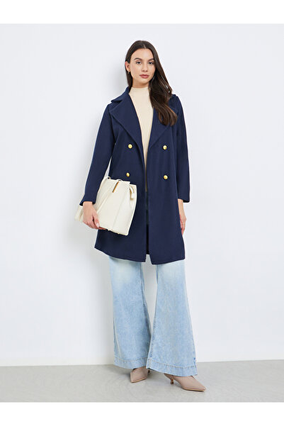 Take Two By Styli Navy Blue Midi Button Coat