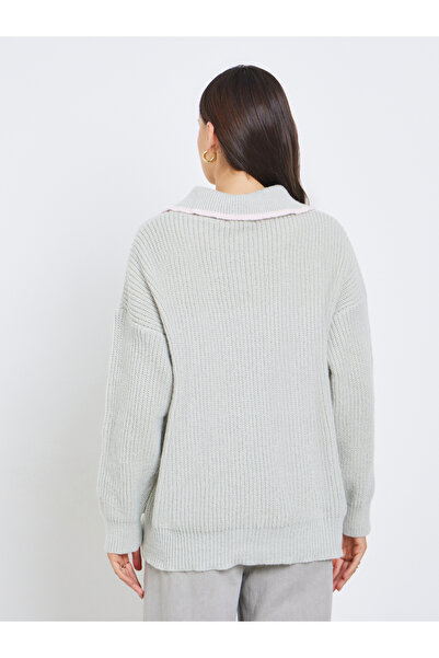 Styli Grey Ribbed Knit Zip-Up Cardigan