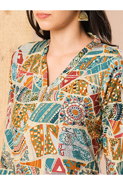 Globus By Styli All Over Print Studded Straight Kurta