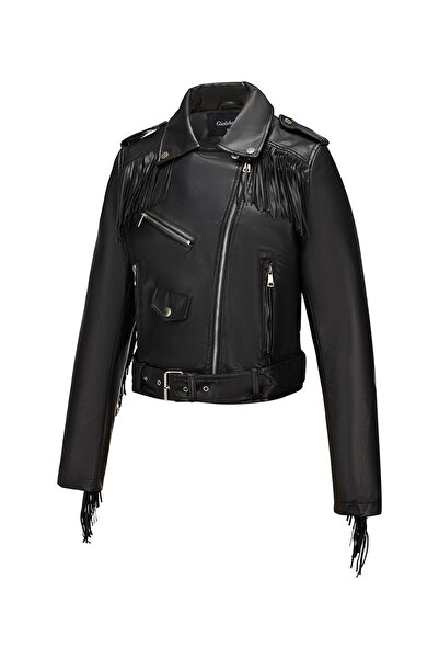 Take Two By Styli Black Fringe Cropped Biker Jacket