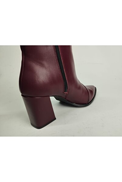 Lucciola Kadın Hakiki Deri Lastik Detaylı Bordo Deri Topuklu Bot
