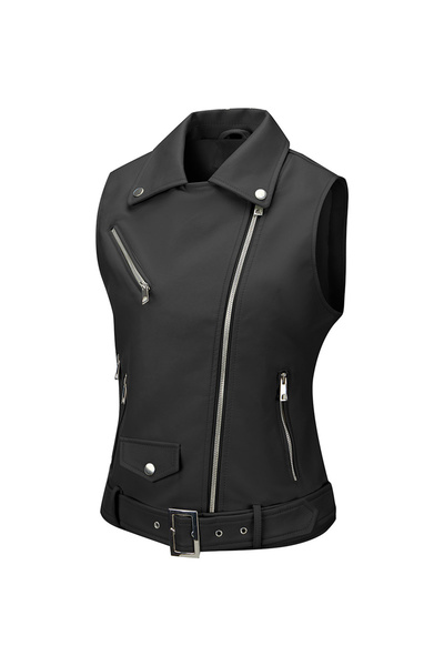 Take Two By Styli Black Cropped Biker Vest Jacket