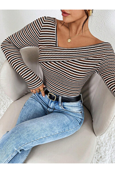Take Two By Styli Striped Long Sleeve V-Neck Top