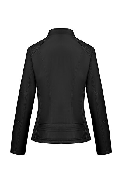Take Two By Styli Black Faux Leather Biker Jacket