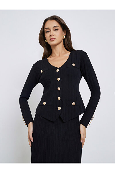 Styli Black Knit Cardigan and Pleated Skirt Co-ords