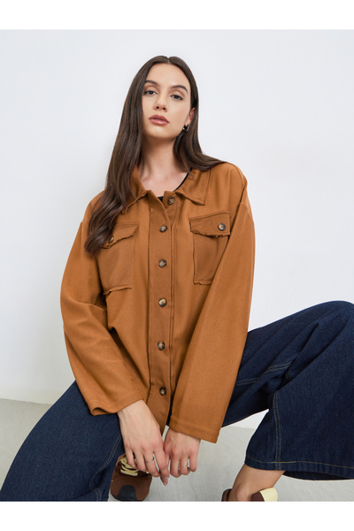 Take Two By Styli Solid Suede Pocket Detail Button Front Jacket