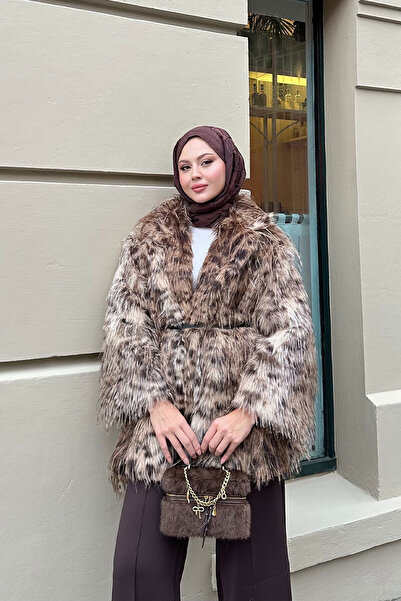 LOCCO Women's Leopard Belt Detail Fur Brown