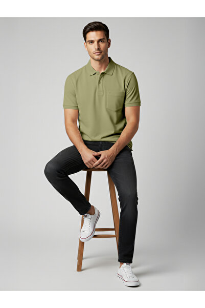 FERVORO By Styli Men Olive Cotton Polo with Pocket