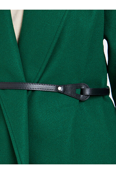 Take Two By Styli Dark Green Wool Like Belted Wrap Coat