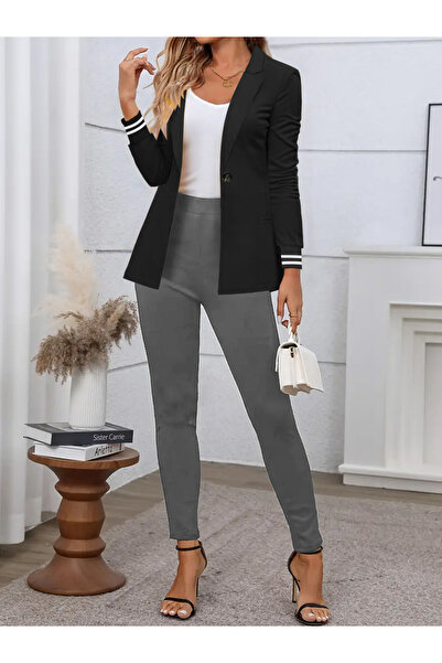 Take Two By Styli Black Single Button Blazer with Elastic Cuff