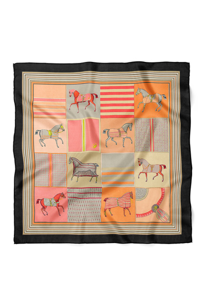 nehir eşarp At Figürlü Patchwork Desen Fular Bandana 70x70 Cm