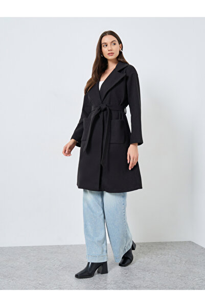 Take Two By Styli Black Regular Fit Wool Like Midi Coat