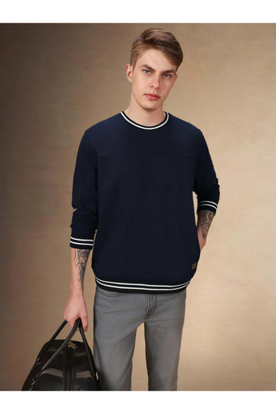 Dennis Lingo By Styli Men Navy Blue Pullover Sweatshirt