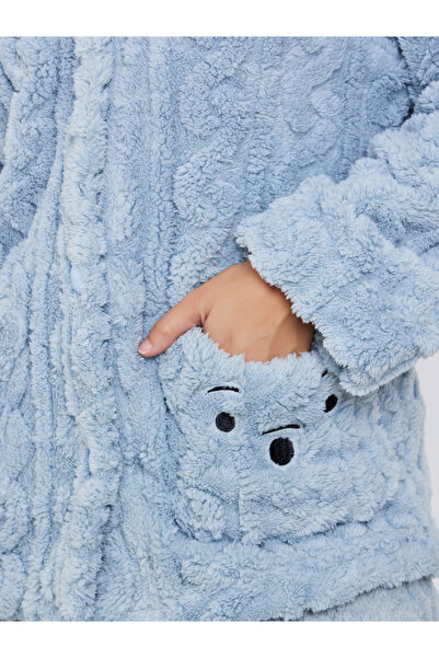 Styli Embroidered Bear Pocket Fleece Shirt and Pants Set