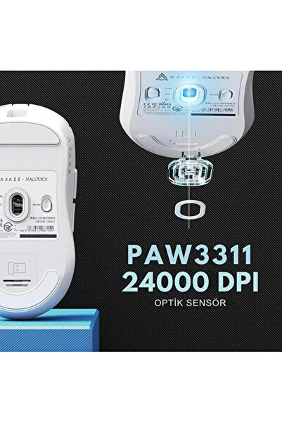 Coverzone Ajazz AJ199 Ultra Hafif Kablosuz Gaming Mouse – 58g, 12000 DPI, 3 Mod, Karbon Fiber Kabuk