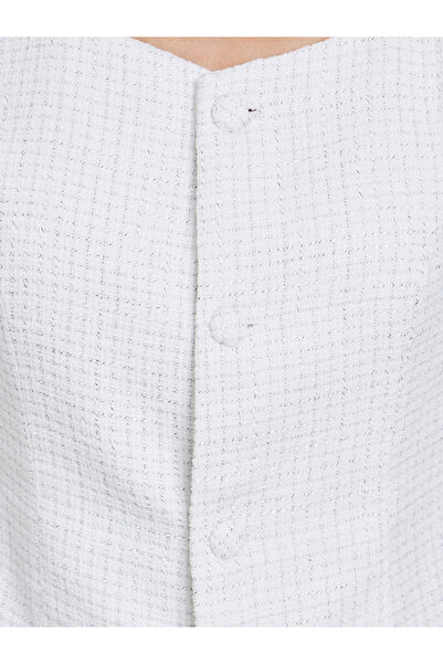 Styli Off White Tweed Look Buttoned Top