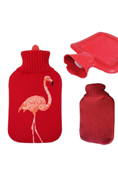 zola Hot water bottle, 2l capacity, pink flamingo pattern, rubber, red