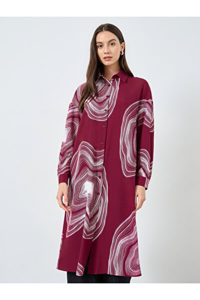 Take Two By Styli Burgundy Marble Print Longline Shirt and Pants Co-Ords