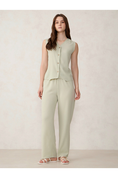 Outzidr By Styli Green Solid Waistcoat and Trousers Co-Ords