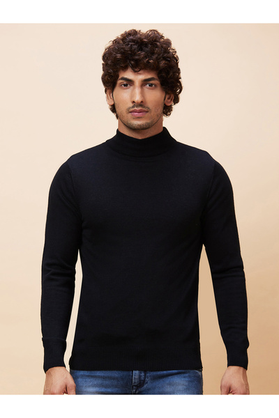 Globus By Styli Men Black High Neck Long Sleeves Sweater