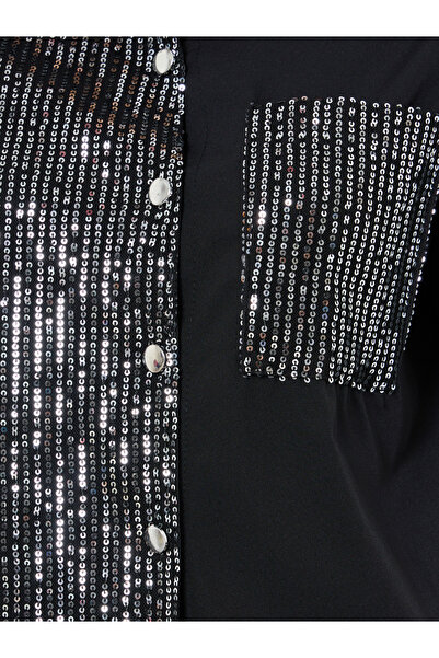 Take Two By Styli Black Sequin Panel Shirt with Pocket