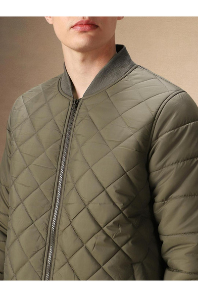 Dennis Lingo By Styli Men Olive Quilted Zip-Up Bomber Jacket