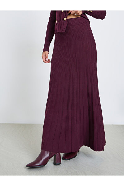 Styli Burgundy Knit Cardigan and Pleated Skirt Co-ords