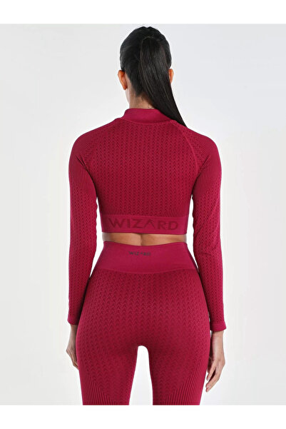 Wizard By Styli Women Burgundy Signature Seamless Crop Top with Zipper