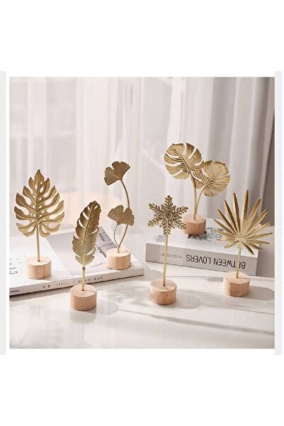 NKX مجموعة من 6 قطع من الحرف المعدنية المتنوعة مع زخارف بقاعدة من الخشب الصلب - أشكال فريدة للمنزل،