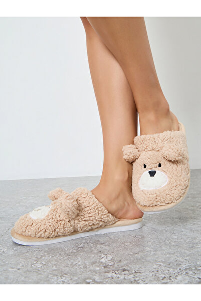 Styli Tan Teddy Bear Fleece Bedroom Slippers