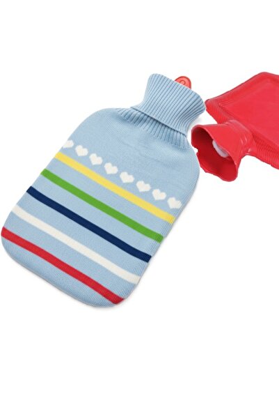 zola Hot water bottle, 2l capacity, hearts and stripes pattern, rubber, blue