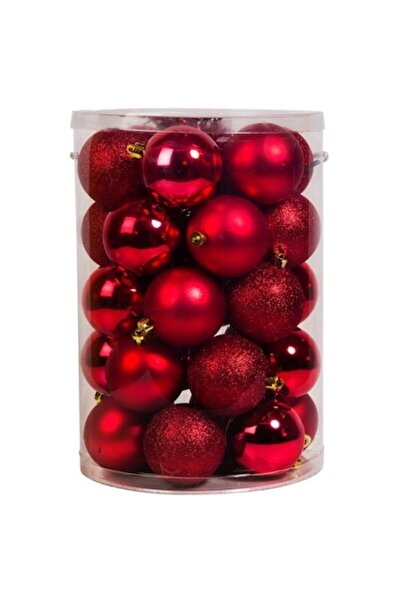 AB HOMES Christmas Bauble Set, Red Matte/Shiny/Glitter, Ø7 cm, 30 pcs, Classic Tree Decor