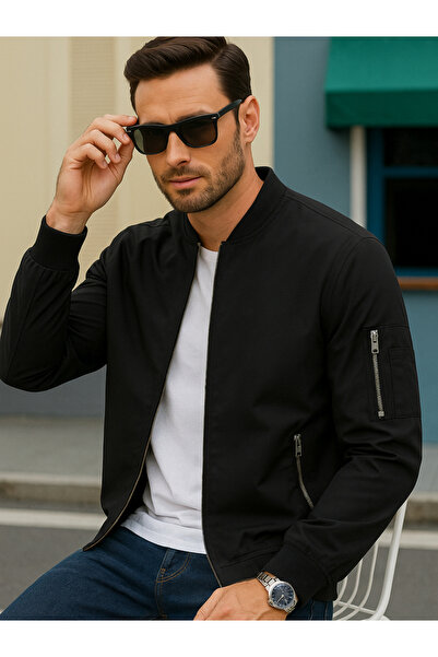 PAUSE By Styli جاكيت بومبر رجالي أسود بسحاب