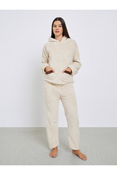 Styli Bear Ears Hooded Contrast Pocket Top and Pyjama Set