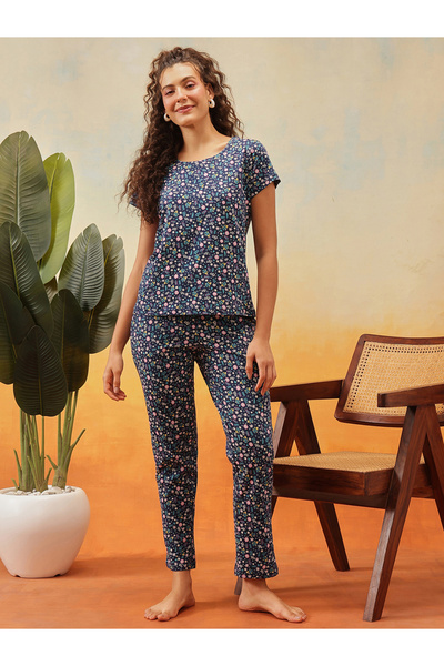 Clovia By Styli Cotton Floral Print T-Shirt and Pyjama Set