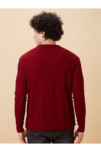 Globus By Styli Men Maroon Striped Knitted Sweater