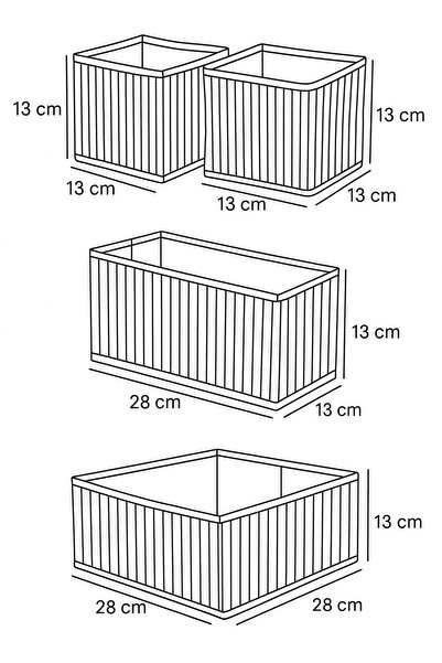 HomyJRs 4-Piece Gray Striped Cabinet-Drawer Organizer Set 28X28X13 (X1) / 28X13X13 (X1) / 13X13X13 (X2)