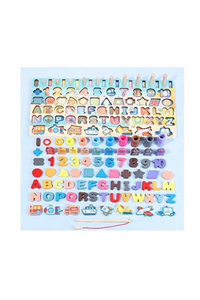 OEM Montessori 6-in-1 Wooden Educational Toy, Alphabet, Numbers, Vehicles, Sorting, Magnetic Fishing, +3