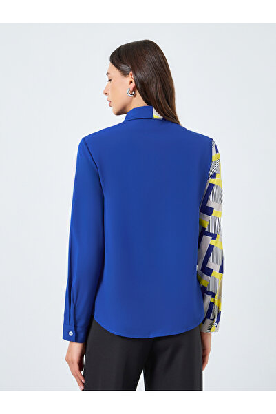 Take Two By Styli Blue Color Block Printed Long Sleeve Shirt