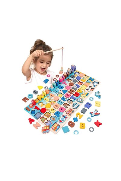 OEM Montessori 6-in-1 Wooden Educational Toy, Alphabet, Numbers, Vehicles, Sorting, Magnetic Fishing, +3