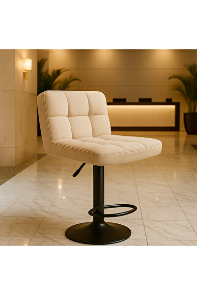 Ebticar Beige Fabric Bar Chair – Adjustable Height & Tufted Back