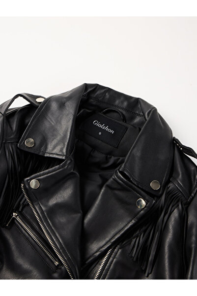 Take Two By Styli Black Fringe Cropped Biker Jacket