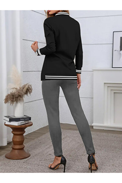 Take Two By Styli Black Striped Detail Front Open Blazer