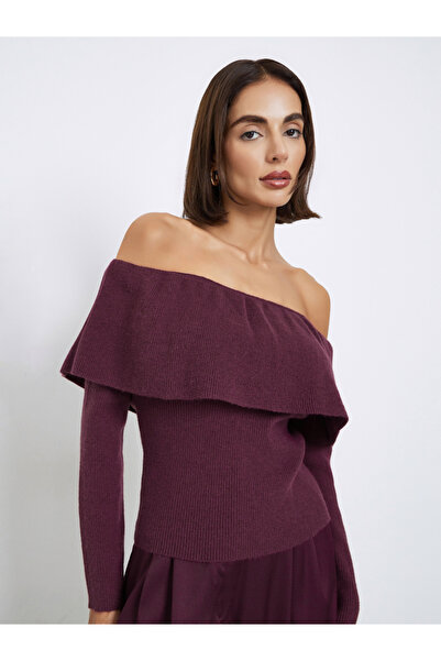 Styli Burgundy Knit Long Sleeves Top
