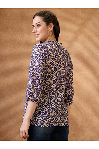 Globus By Styli Tie-Up Neck Ethnic Print Workwear Tunic