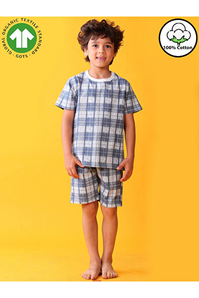 Anthrilo By Styli Kids Blue Checkered Cotton T-Shirt and Shorts Set