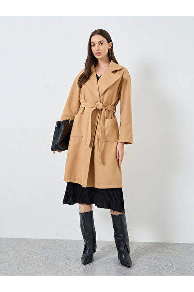 Take Two By Styli Mustard Regular Fit Wool Like Midi Coat