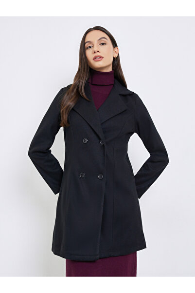 Take Two By Styli Black Solid Buttoned Long Sleeve Coat