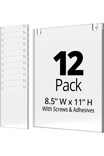 Slasa حامل لافتات أكريليك (8.5 × 11 بوصة) 12 قطعة مثبتة على الحائط بإطار عرض عمودي شفاف